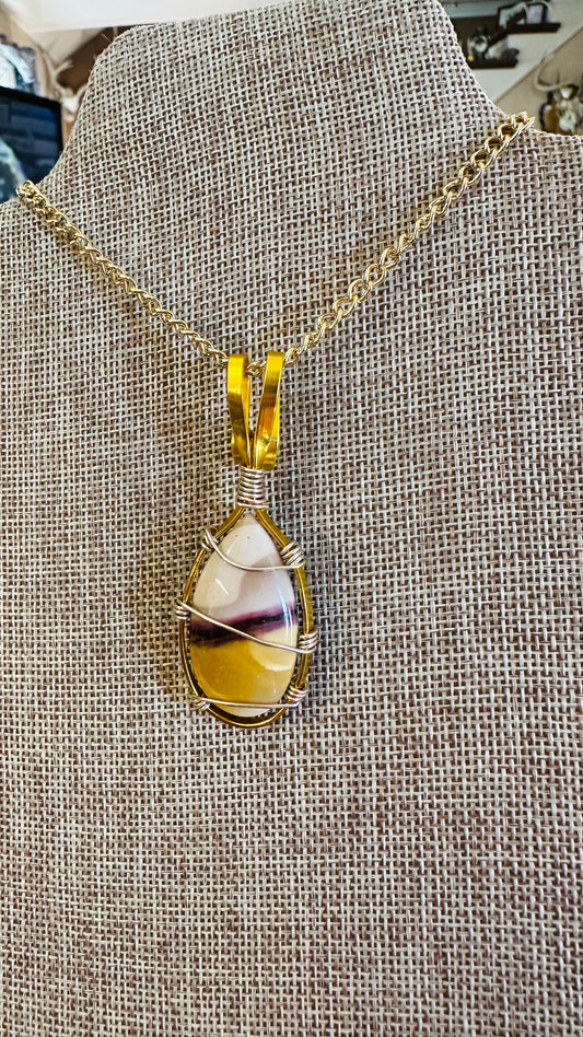 Crimson and Cream Mookaite Wire-Wrapped Necklace