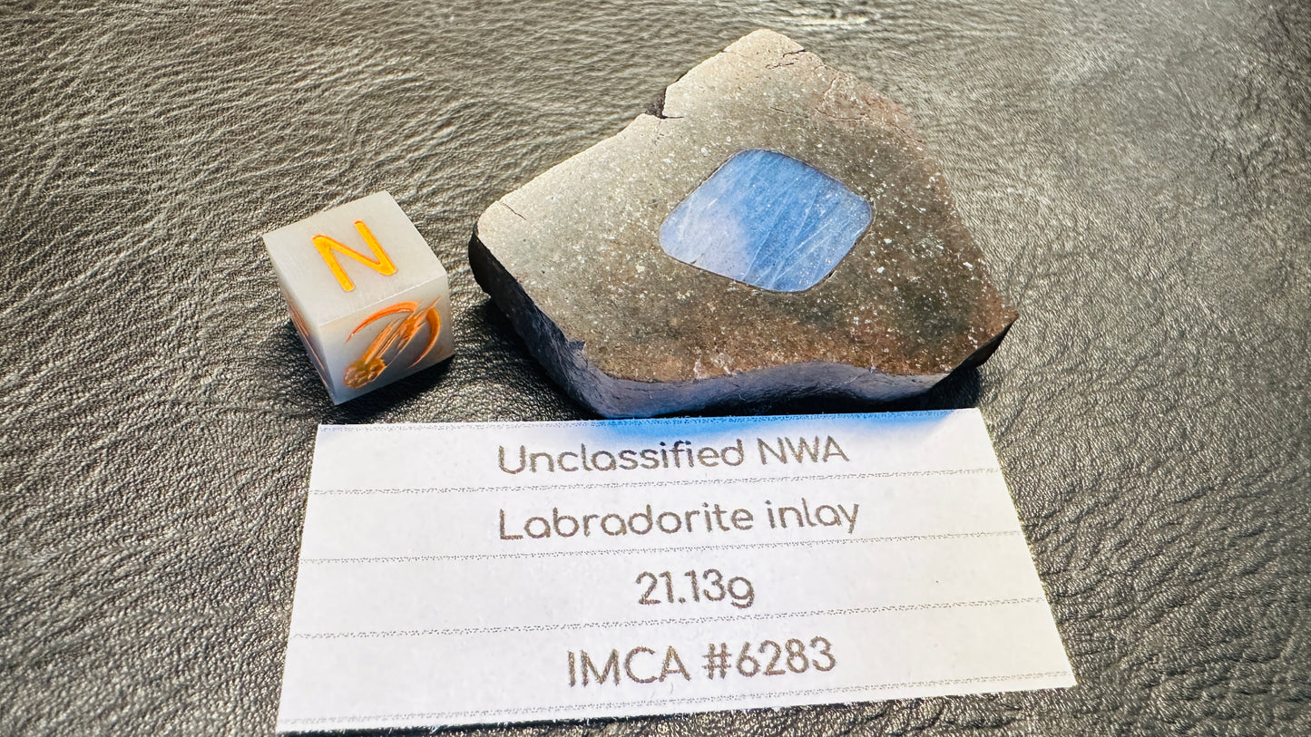 Meteorite with Beautiful Blue Labarodite Inlay