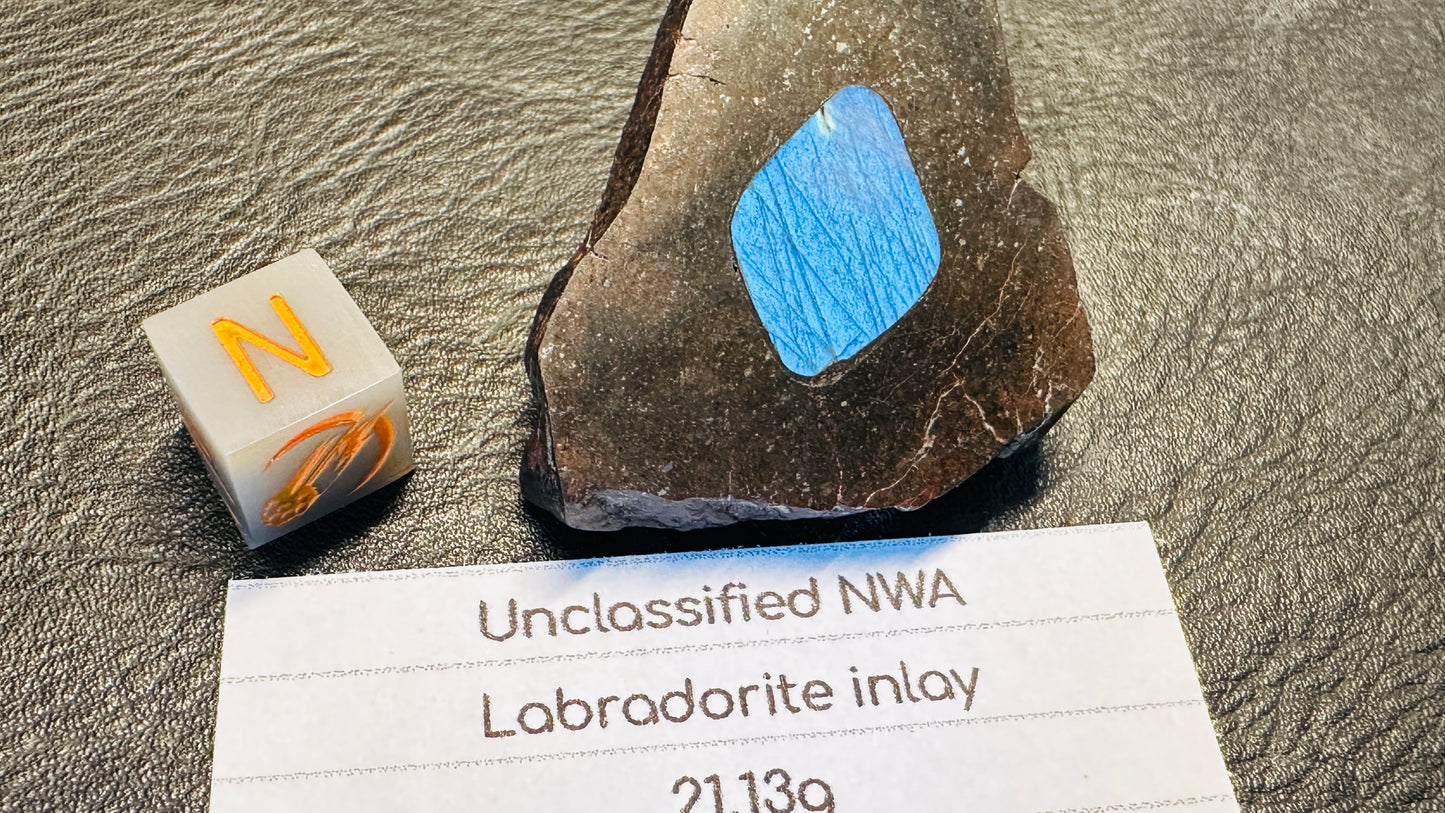 Meteorite with Beautiful Blue Labarodite Inlay