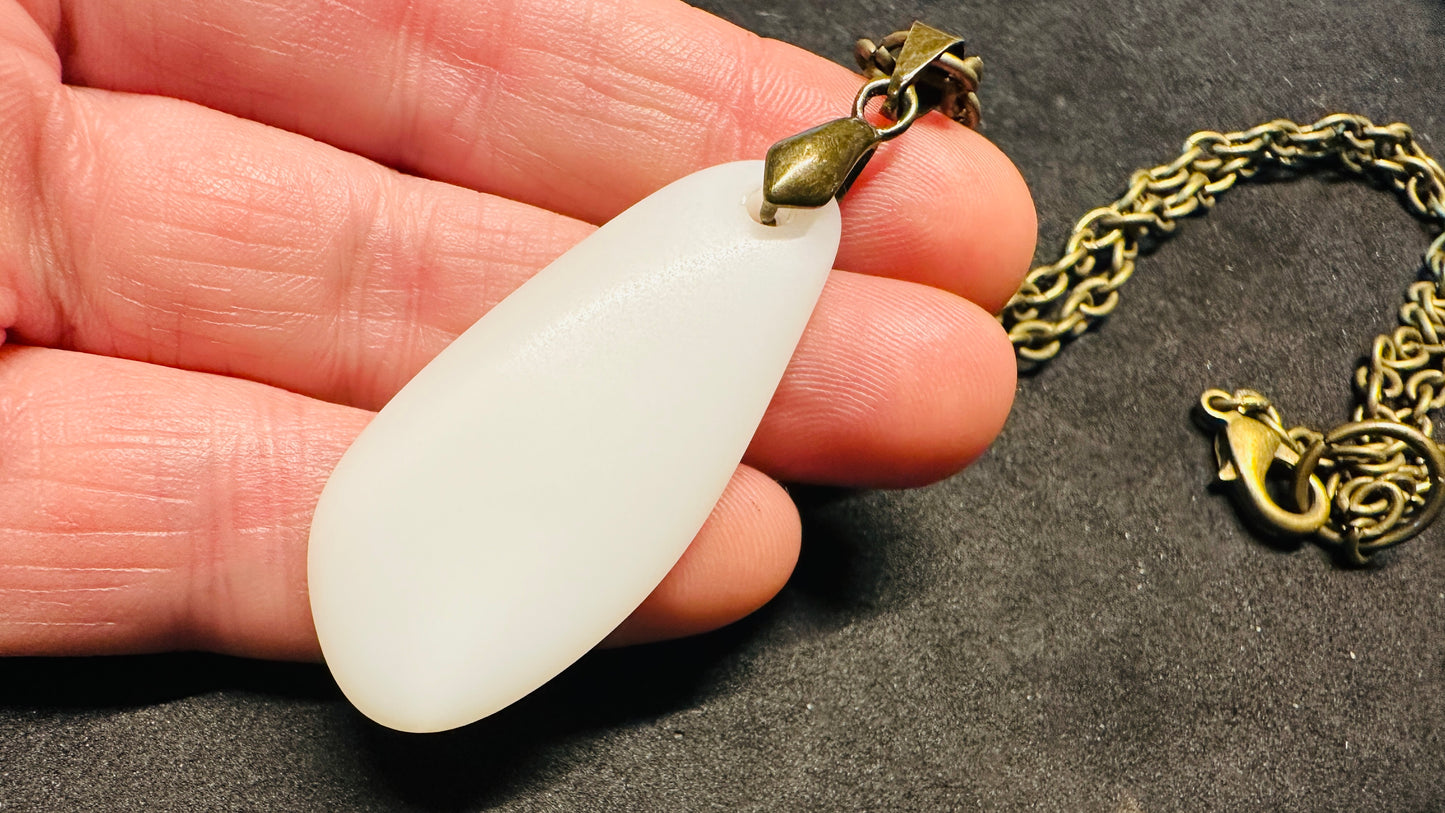 White Drop Antique Glass Necklace