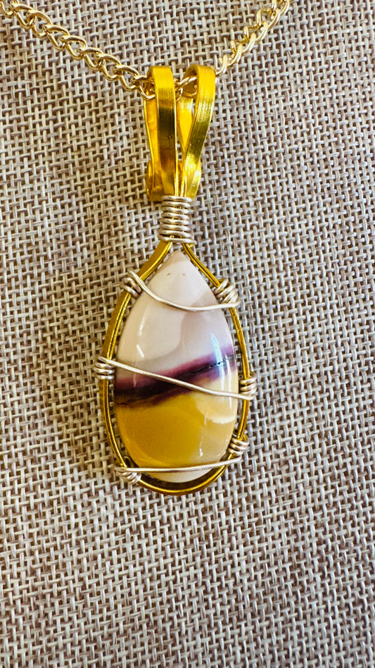 Crimson and Cream Mookaite Wire-Wrapped Necklace