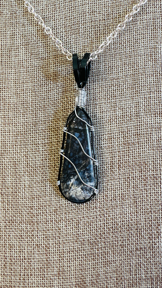Blue On Black, Wire-Wrapped Necklace