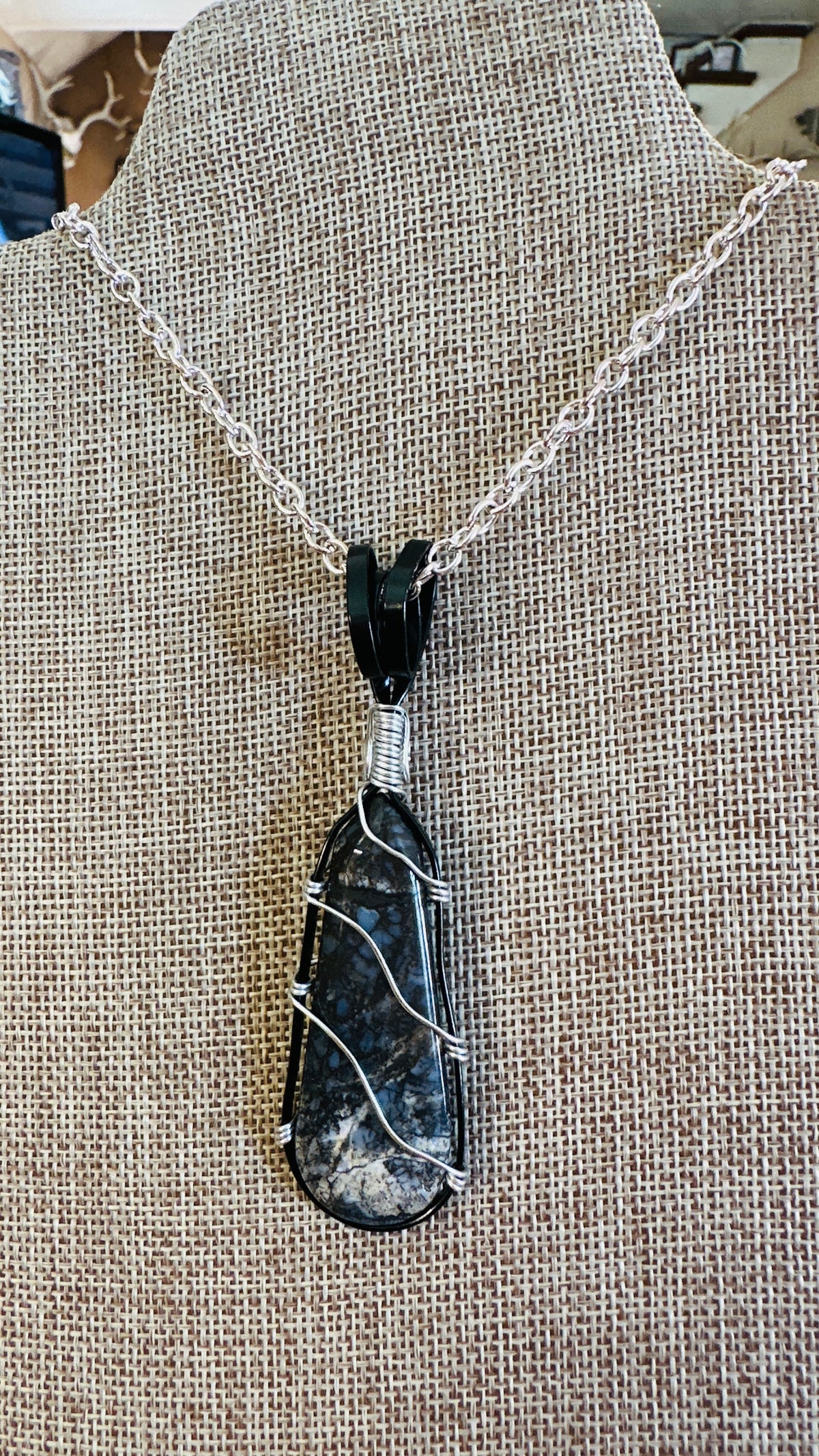 Blue On Black, Wire-Wrapped Necklace