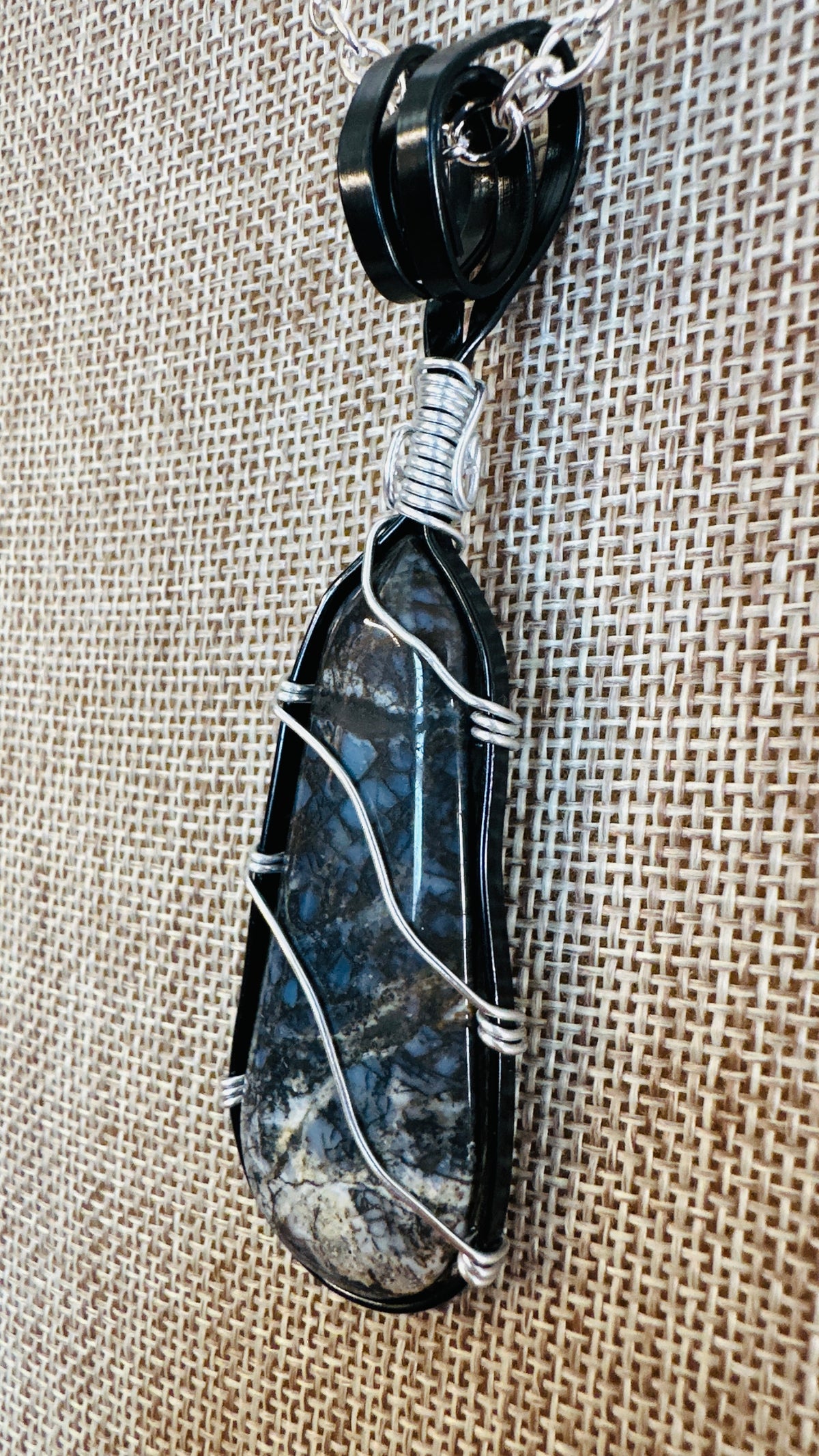 Blue On Black, Wire-Wrapped Necklace