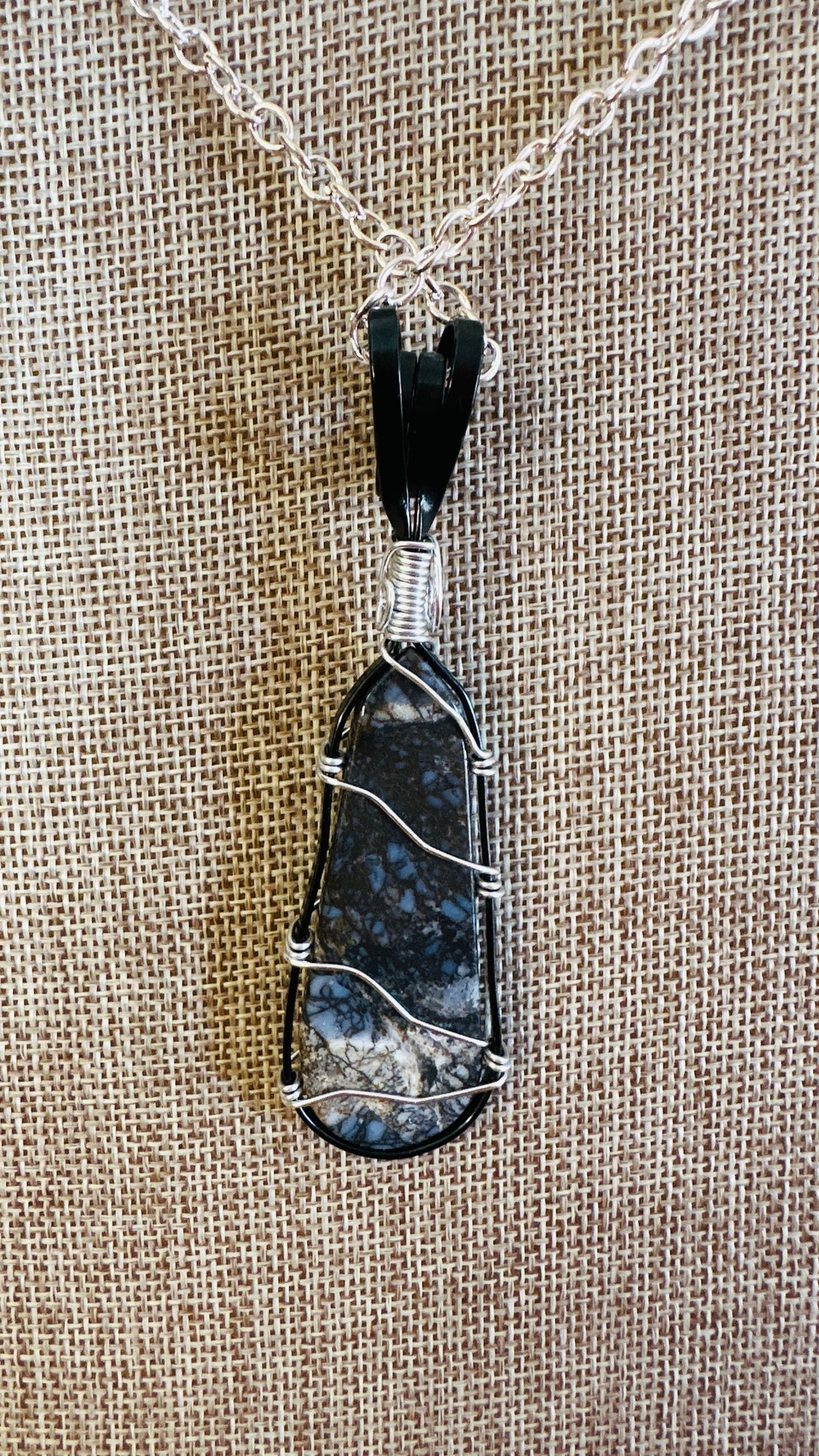 Blue On Black, Wire-Wrapped Necklace