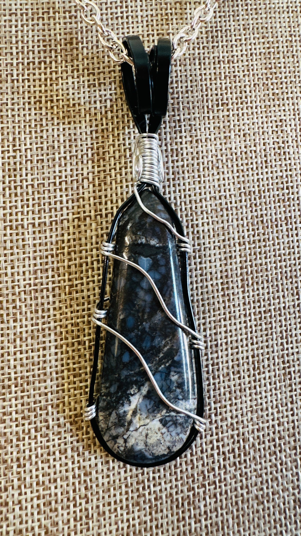 Blue On Black, Wire-Wrapped Necklace