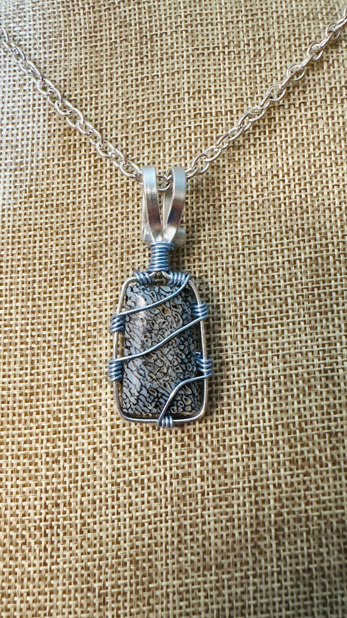 Rare Blue Gem Bone, Wire Wrapped Necklace