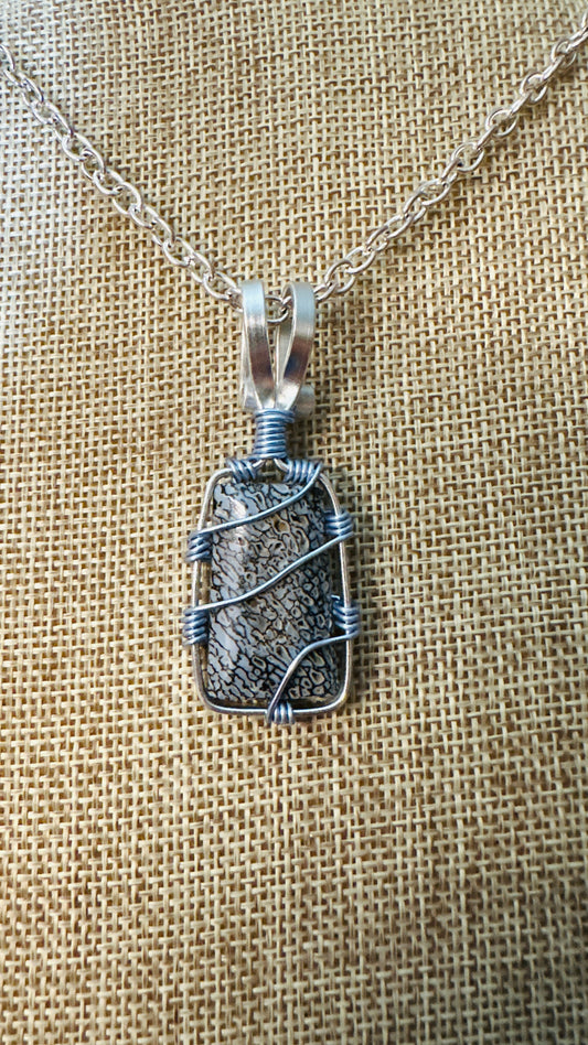 Rare Blue Gem Bone, Wire Wrapped Necklace
