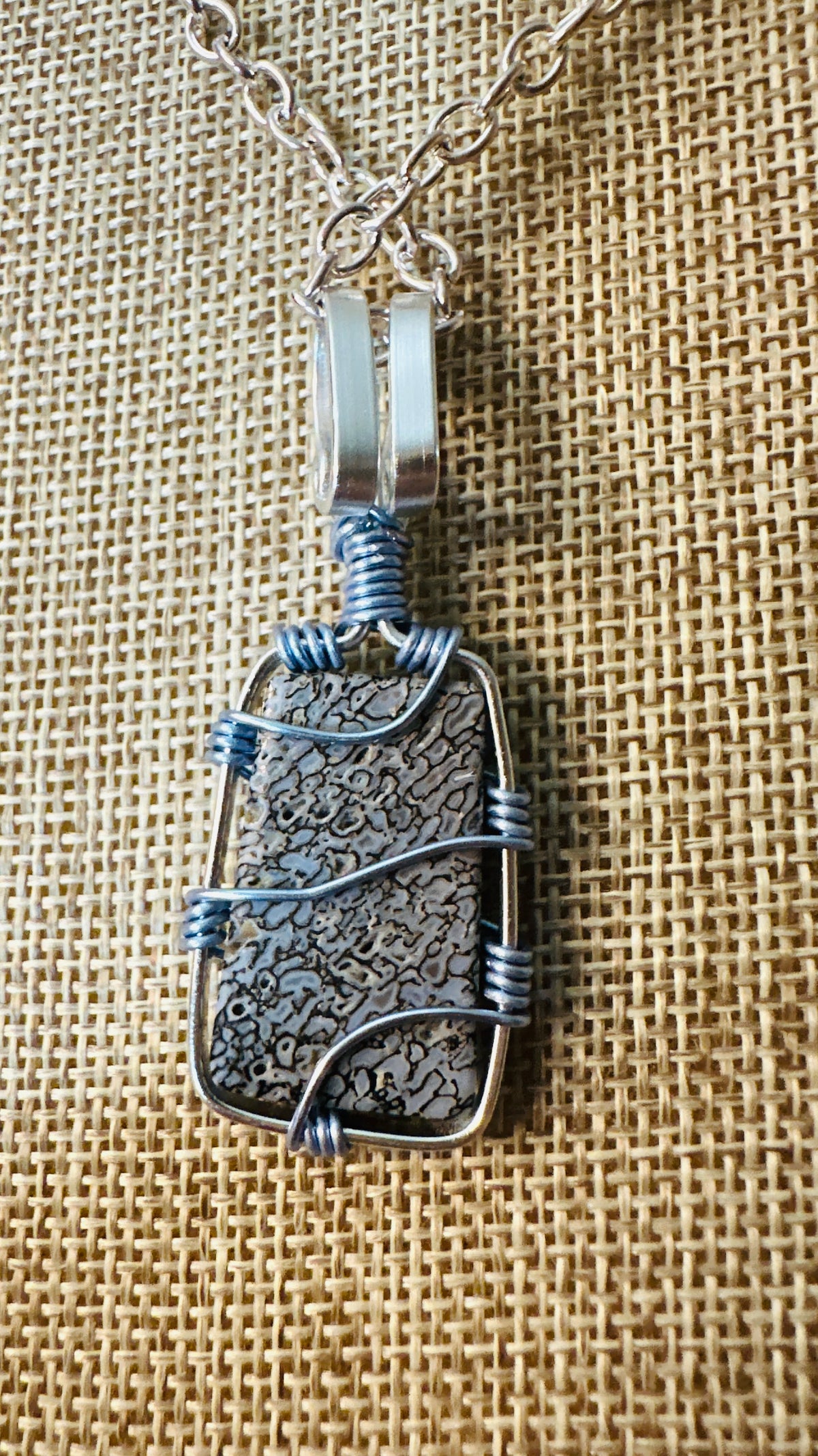 Rare Blue Gem Bone, Wire Wrapped Necklace