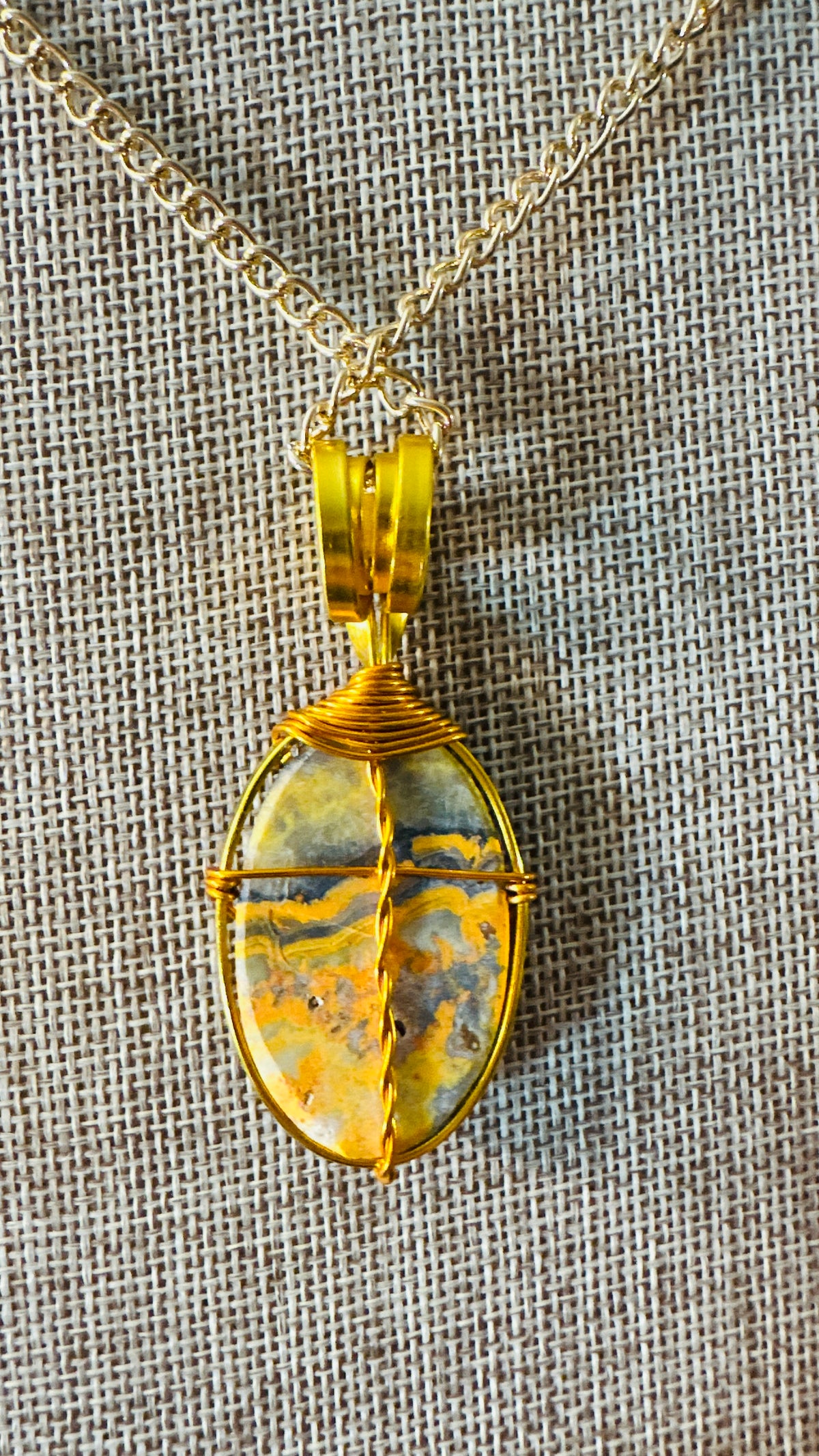 Happily Buzzed, Bumblebee Jasper, Wire Wrapped Necklace